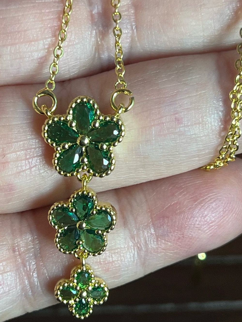Dainty Gold Green Clover Necklace (16-18”) w/ Earrings -Good Luck Every Day